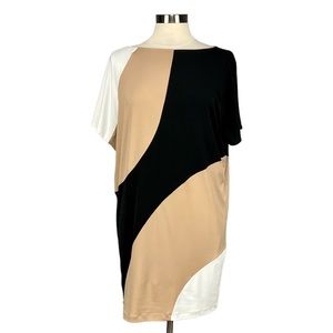 Muse Womens Colorblock Short Dolman Sleeve Shift Dress Black Tan White size 6